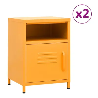 vidaXL 2x Nightstands Mustard Yellow Steel Bedside Storage Cabinet Side Table