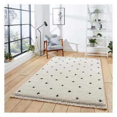 (White / Black, x cm) Star Pattern Shaggy Rugs 4cm Thick Pile Fringe Scandi Berber Large Rug Liv