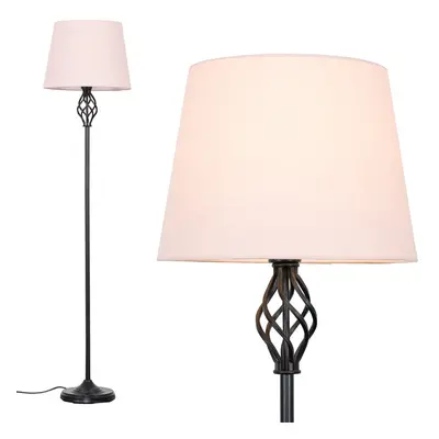 Traditional Style Black Barley Twist Floor Lamp with a Pink Tapered Light Shade