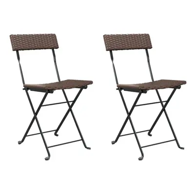 (brown) vidaXL Folding Bistro Chairs Poly Rattan and Steel Patio Outdoor Dining Chair