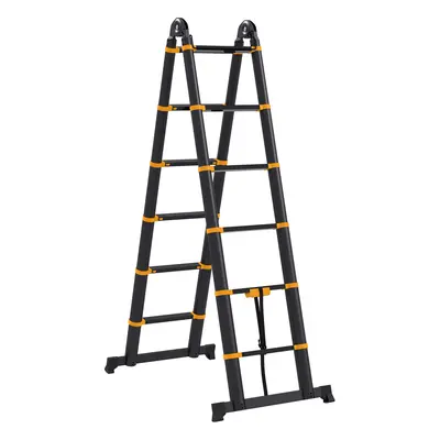 HOMCOM 3.8M Duo Aluminium Ladder Tool Holder Herringbone Deployed, Yellow