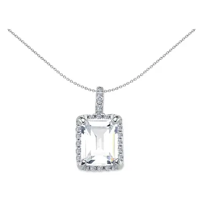 Jewelco London Ladies Rhodium Plated Sterling Silver Round & Emerald-cut Cubic Zirconia Halo Sol