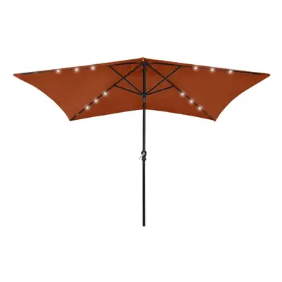 vidaXL Garden Parasol with LEDs and Steel Pole Outdoor Umbrella Terracotta