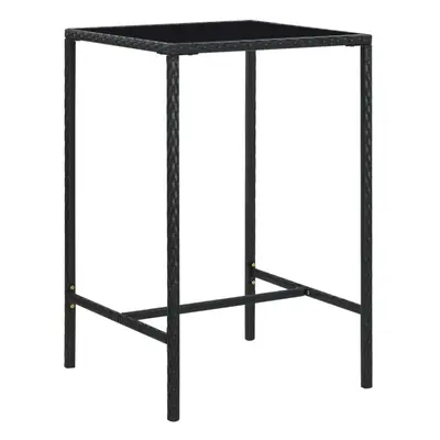 vidaXL Garden Bar Table Black Poly Rattan and Glass Pub Counter Outdoor Desk