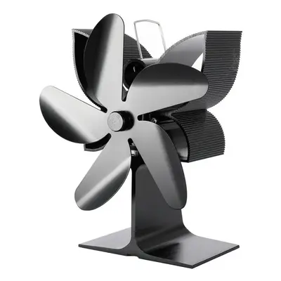 (Black) Blades Fireplace Fan Stove Fan Heated Fan Heat Powered Eco Fan Low Noise