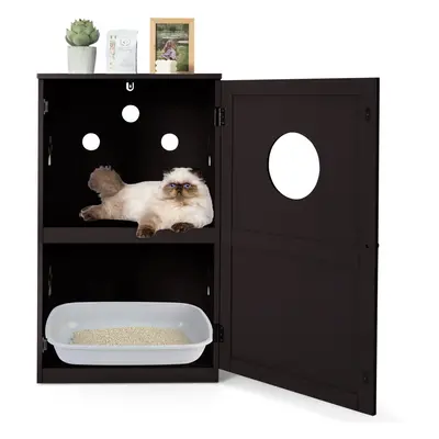 2-Tier Litter Box Enclosure W/ Anti-Toppling System & Openable Door