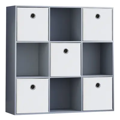 (Grey, White) Durham 3x3 Cube Shelf Drawer Bookcase + Baskets