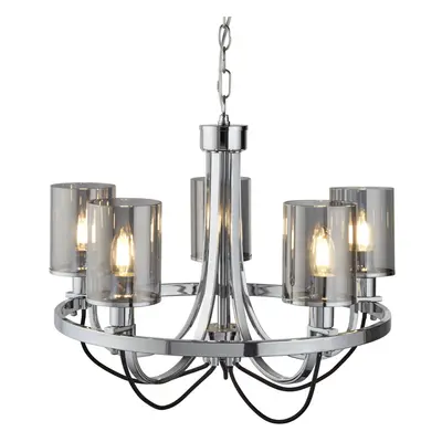 5 Light Ceiling Chrome Black Braided Cable Smoked Glass