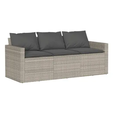 vidaXL Garden Sofa with Cushions 3-Seater Outdoor Sofa Light Grey Poly Rattan