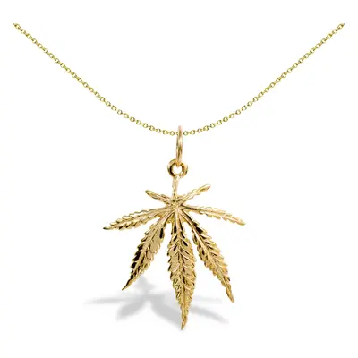 Jewelco London Solid 9ct Yellow Gold Marijuana Leaf Charm Pendant - JPD126