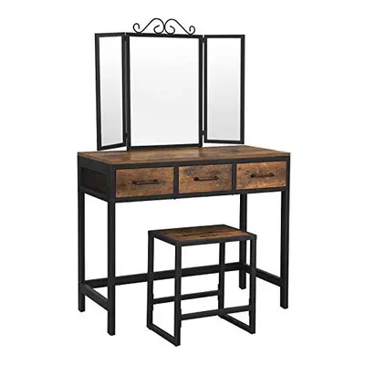 VASAGLE Vanity Table and Stool Set, Dressing Table with Tri-Fold Mirror, Drawers, Makeup Table w