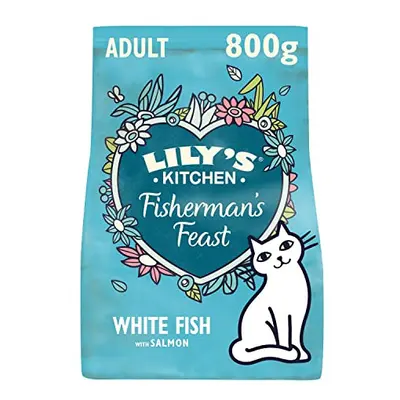 Lily's Kitchen Fisherman's Feast with White Fish & Salmon - Complete Adult Dry Cat Food (4 x 800