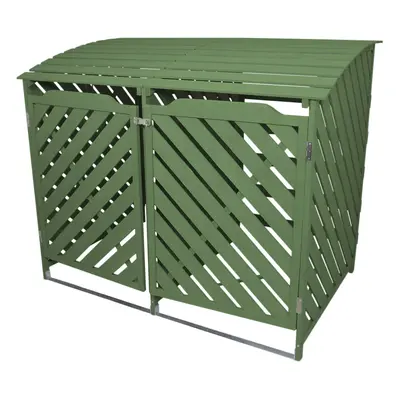 Double Wheelie Bin Store Wooden Outdoor Bin Shed Storage Green