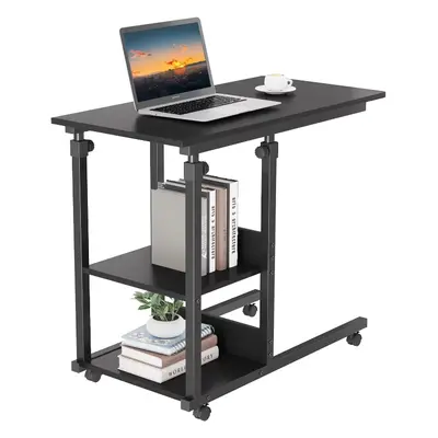 (Black) Height Adjustable Mobile Rolling side table