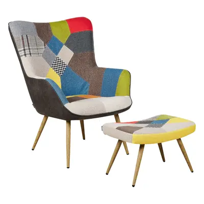 Wingback Chair VEJLE with Footstool Fabric Multicolour