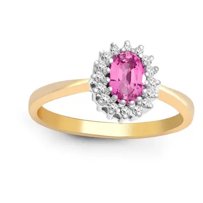 (L) Jewelco London 9ct Yellow Gold H I2 0.12ct Diamond and Oval Pink 0.68ct Sapphire Classic Roy