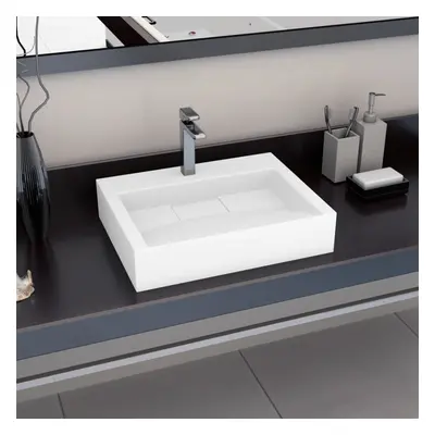 vidaXL Wash Basin 60cm Mineral Cast/Marble Cast White Countertop Bathroom Sink