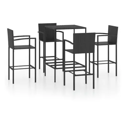 vidaXL Garden Bar Set PiecePoly Rattan Black Outdoor Furniture Table Chairs