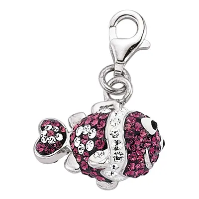 Jewelco London Rhodium Coated Sterling Silver Multi Coloured Crystal Link Charm - CM159