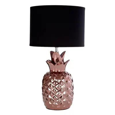 Copper Ceramic Pineapple Shaped Base Black Round Fabric Shade Bedside Table Lamp