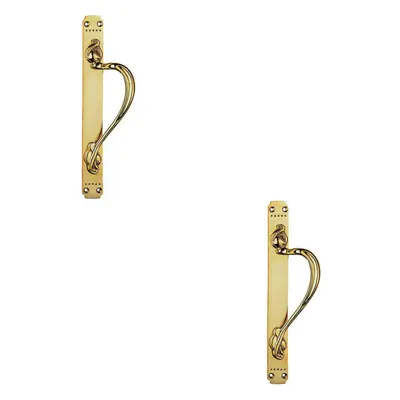 2x Right Handeda Door Pull Handle With Dot Pattern x 42.5mm Polished Brass