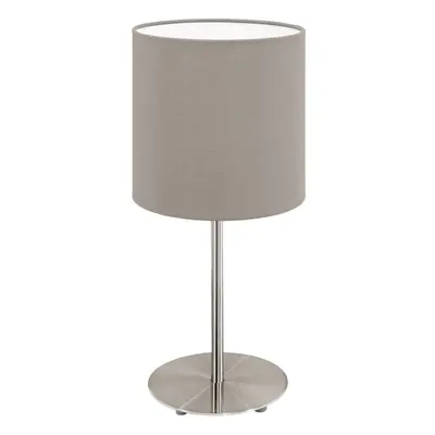 Table Desk Lamp Colour Satin Nickel Steel Shade Taupe Fabric Bulb E27 1x60W