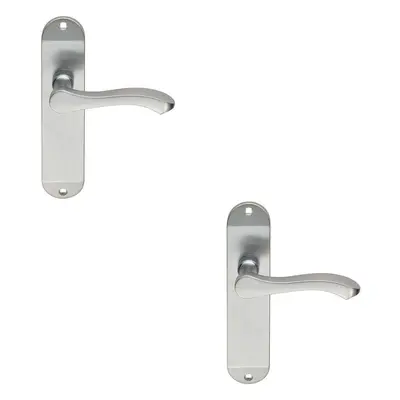 2x PAIR Scroll Lever Door Handle on Latch Backplate x 40mm Satin Chrome