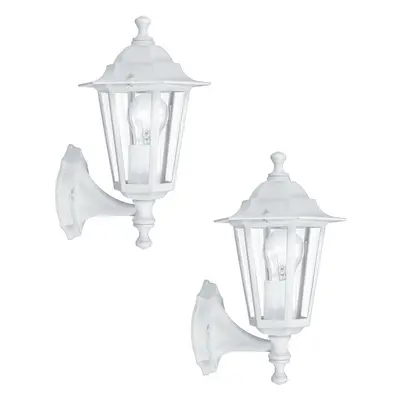 2 PACK IP44 Outdoor Wall Light White Aluminium Lantern 60W E27 Porch Lamp Up