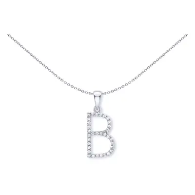 Jewelco London 9ct White Gold Diamond Initial Charm Pendant Letter B 8mm x 20mm - INNR029-B