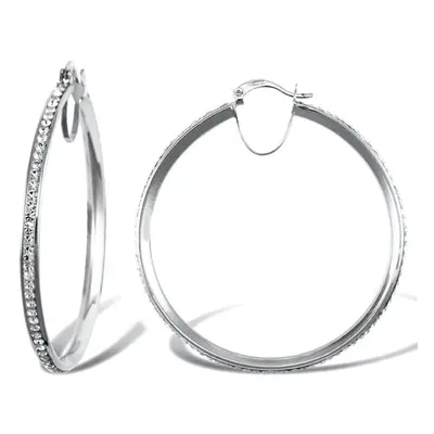 Jewelco London Ladies 9ct White Gold White Round Crystal Eternity 3mm Hoop Earrings 40mm - JER75