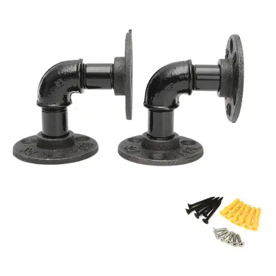 2Pcs Industrial Black Iron Pipe Shelf Bracket Wall Mounted Board Support Holder