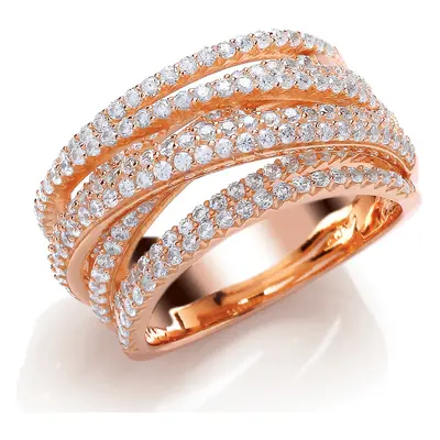 (Q) Jewelco London Rose Gold-Plated Sterling Silver Cubic Zirconia Fancy Crossover Eternity Ring