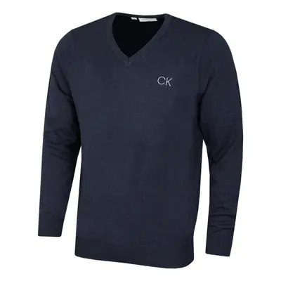 (S, Navy Marl) Calvin Klein Mens V-Neck Tour Durable Comfort Golf Sweater