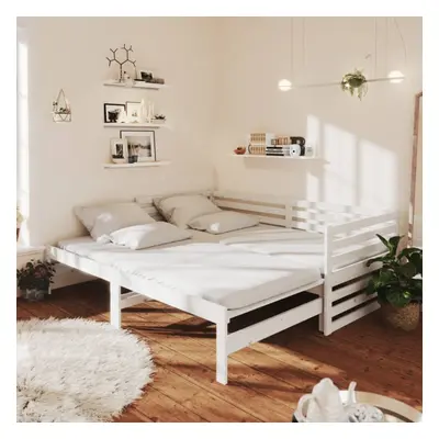 vidaXL Solid Pinewood Pull-out Day Bed 2x(90x200) cm White Sofa Sleepover Bed