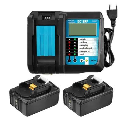 (UK Plug) 3A Charger with 2pcs 18V Rechargeable Battery LiIon Battery Replacement Power Tool Bat