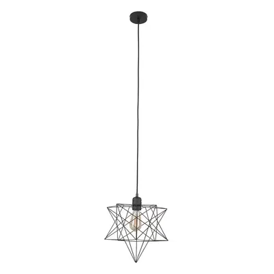 Retro Matt Black Ceiling Pendant Light Fitting with a Geometric Star Shade - Complete with a 4w 