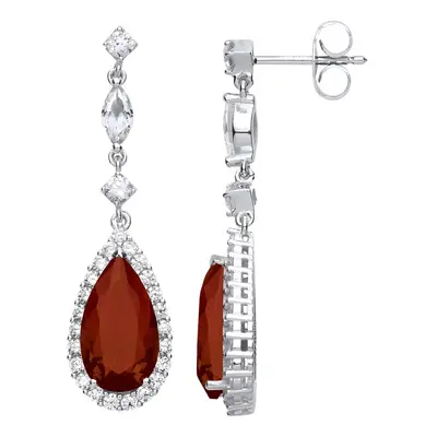 Jewelco London Ladies Rhodium Plated Sterling Silver Red Pear Marquise CZ Tears of Joy Halo Drop