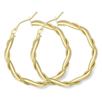 Jewelco London 9ct Yellow Gold Rope Entwined Twist Hexagonal Hoop Earrings 2mm - ERNR02324