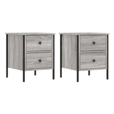 (grey sonoma) vidaXL Bedside Cabinets Nightstand Bed Table pcs Smoked Oak Engineered Wood