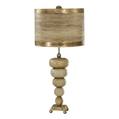 Table Lamp Gold Base Textured Pebble Shapes Gold Leaf Striped Shade LED E27 60W