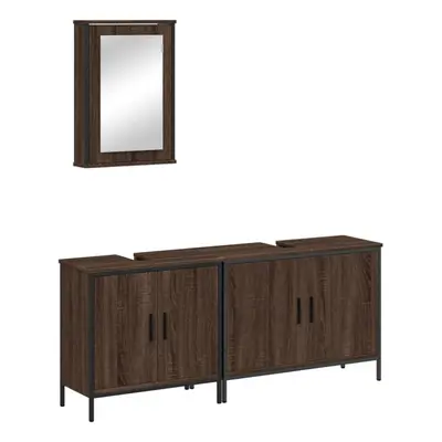 (brown oak) vidaXL Bathroom Furniture Set Piece Sink Cabinet Grey Sonoma Engineered Wood