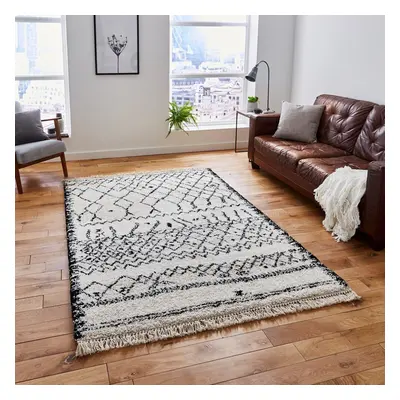 (160x230cm ) Modern Boho Moroccan Rugs in Black White Soft Deep Shaggy Mats