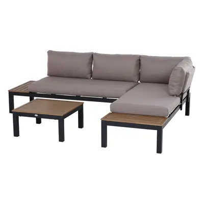 Outsunny 3pcs Garden Sectional Sofa Side Table Furniture Set w/ Cushion