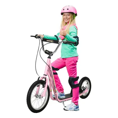 HOMCOM Teen Scooter Adjustable Height Dual Brakes Rubber Wheels Kickstand, Pink