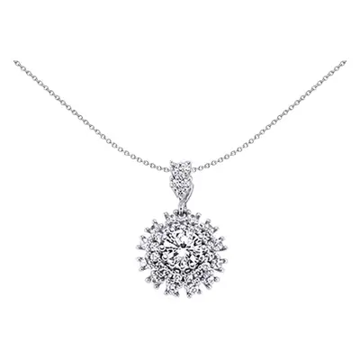 Jewelco London Ladies Sterling Silver Cubic Zirconia Cluster Halo Pendant Necklace inch - GVP240