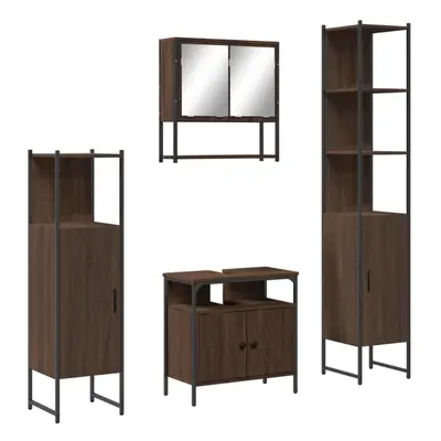 vidaXL Bathroom Furniture Set Piece Sink Cabinet Brown Oak Engineered Wood