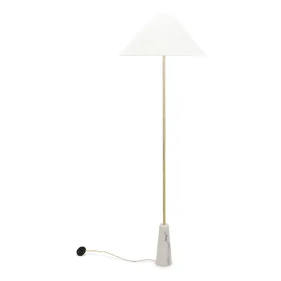 White Marble Base Floor Lamp with Linen Tapered Shade Light