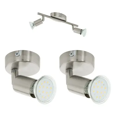 Twin Ceiling Spot Light & 2x Matching Wall Lights Satin Nickel Adjustable Head