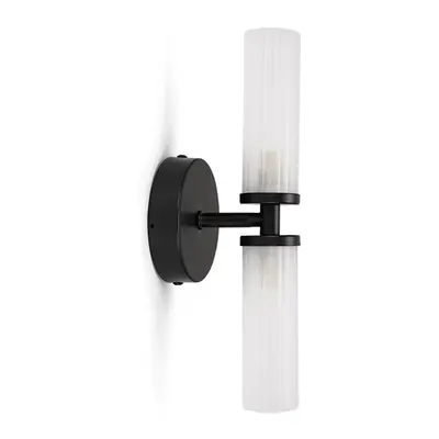 ValueLights Canya Black IP44 Way Frosted Reeded Wall Light & Bulbs