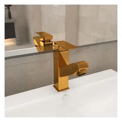 vidaXL Bathroom Basin Faucet with Pull-out Function Gold Sink Washbasin Tap